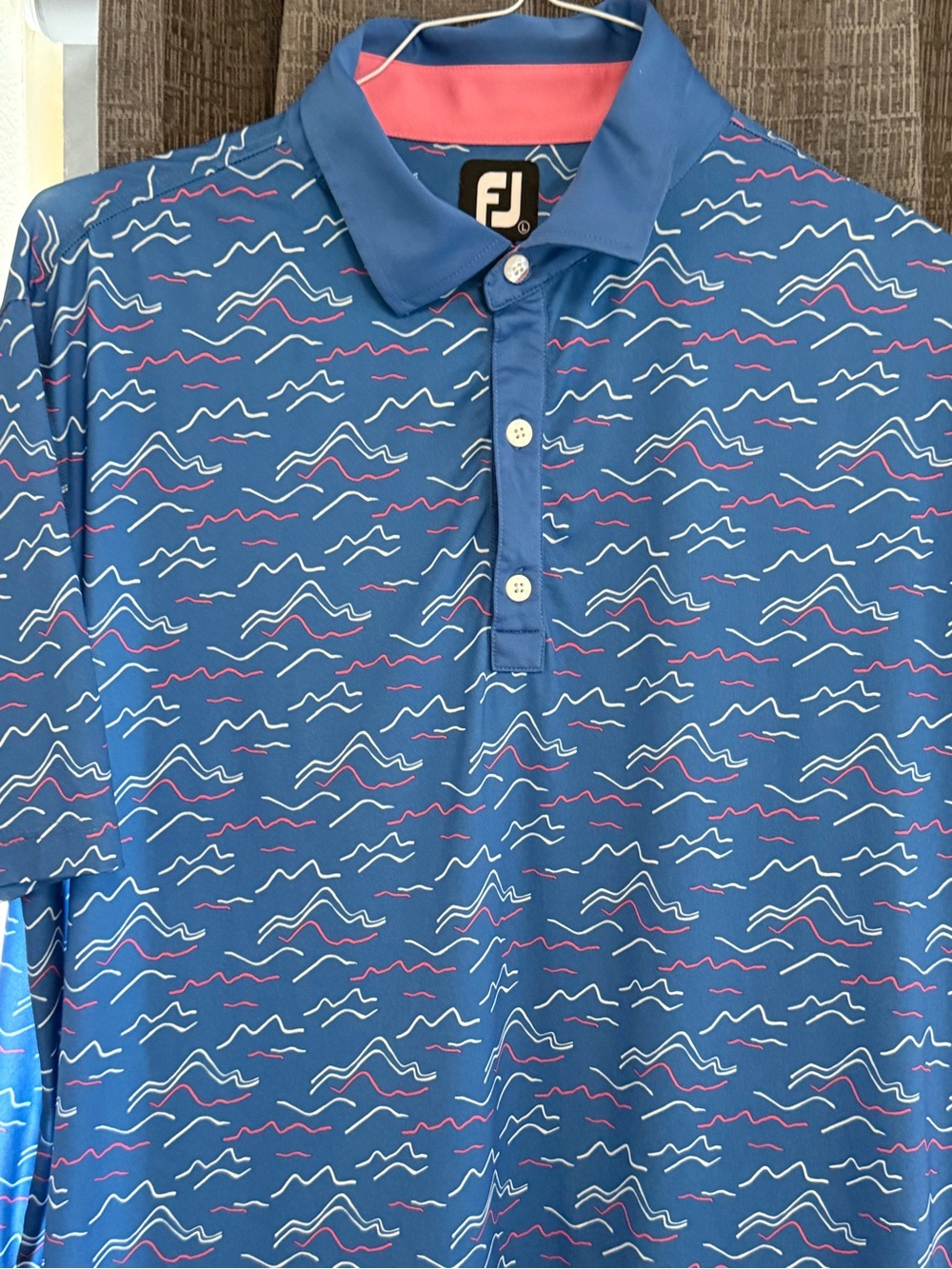 FootJoy Royal Blue Golf Polo with White & Pink Wave Pattern